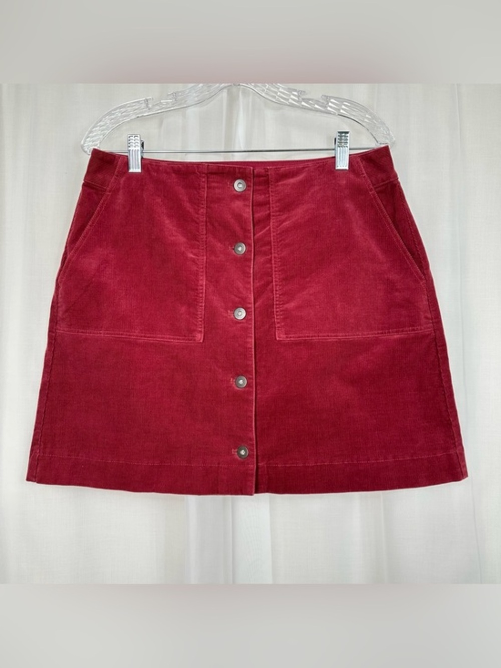 Uniqlo Corduroy Button Front A-Line Mini Skirt‎ 10 Berry Wine Academia Mod Twee